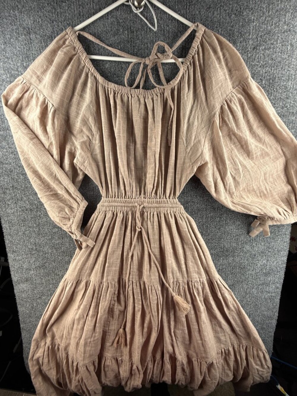 NWD Free People Ibiza Sun Dress Mushroom Bloom Boho Open Back Tie Waist Small